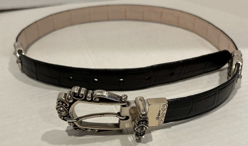 Brighton Belt ML 32 Reversible Pink or Black Leather Silver Hardware B40270